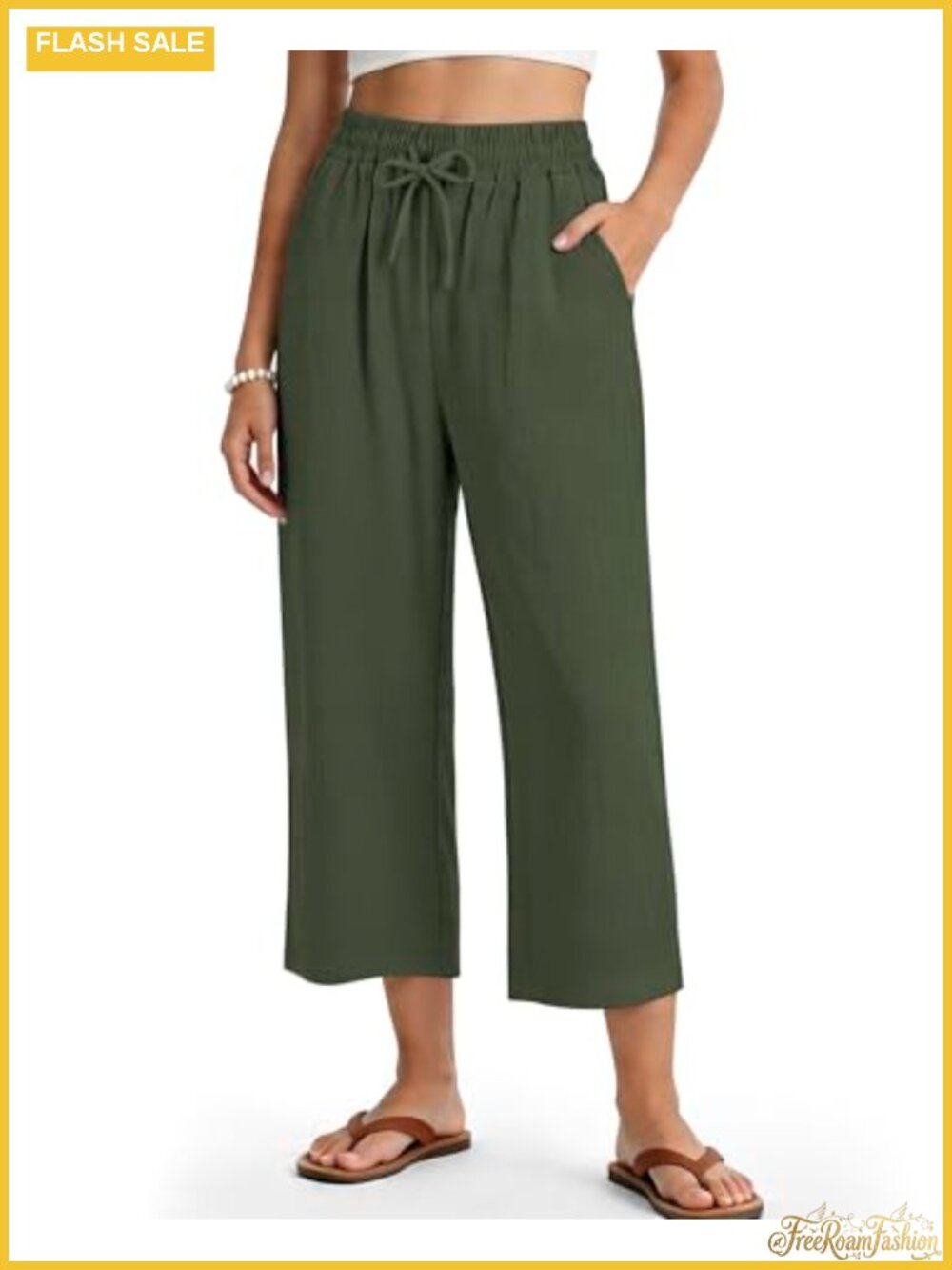 Women's High Waist Loose Fit Drawstring Capri Pants with Pockets Summer